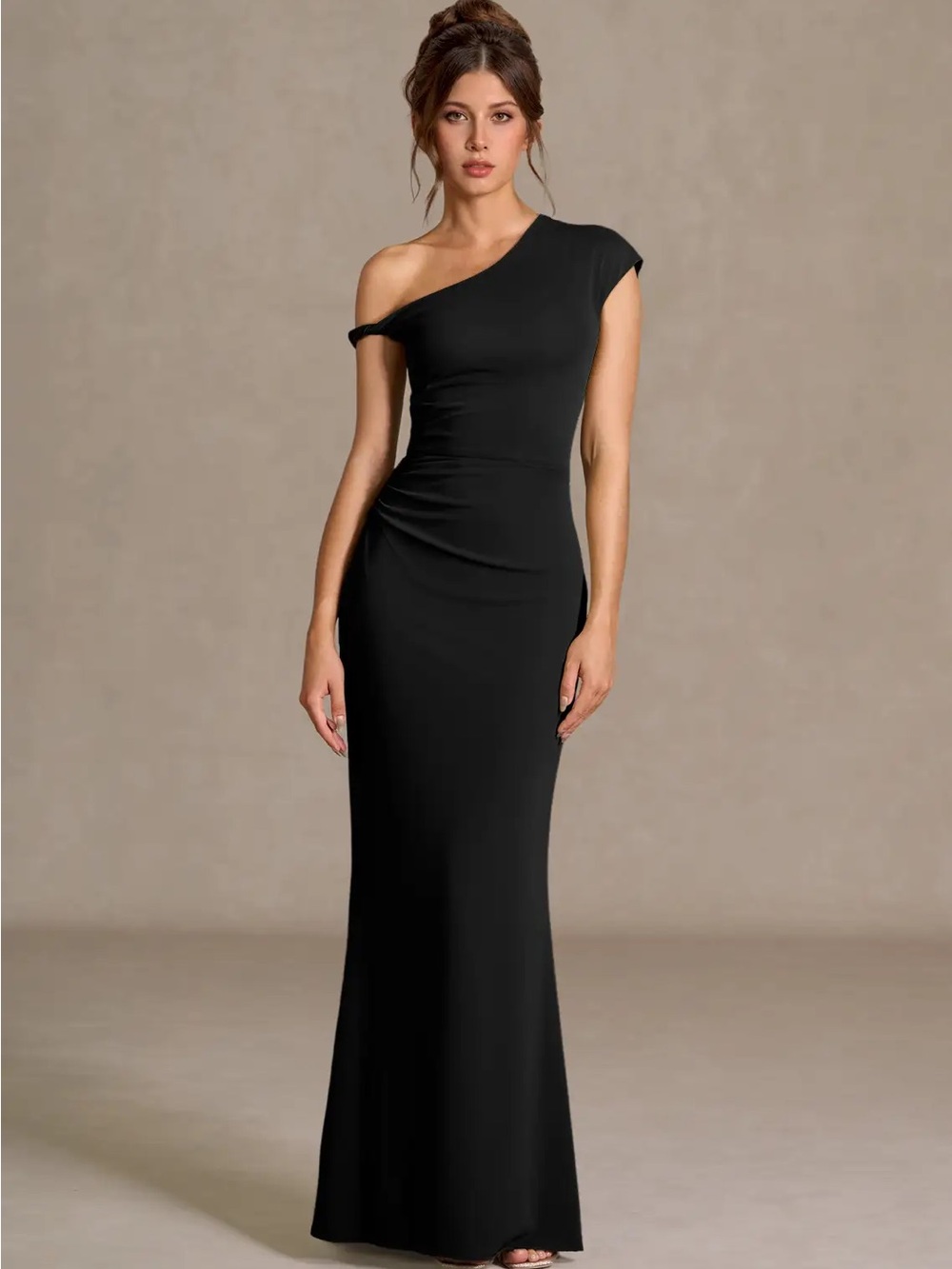Azazie Black One-Shoulder Evening Gown